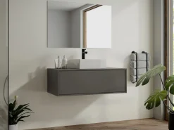 Vente-unique Mueble flotante de baño con lavabo, , 94 cm, TEANA Gris antracita