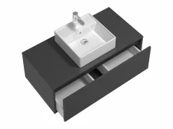 Vente-unique Mueble flotante de baño con lavabo, , 94 cm, TEANA Gris antracita