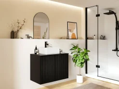Mueble flotante de baño rayado con lavabo sobre encimera, L80 cm, ZILGA^Vente-unique Hot