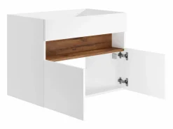Mueble flotante de lavabo con LEDs, blanco y natural oscuro, L80 cm, POZEGA^Vente-unique Outlet