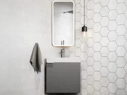 Vente-unique Mueble flotante esquinero con lavabo mate con lavabo L56 x Alt. 50 x P39 cm, MANODO Gris