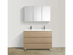 STANO Mueble De Baño Con Doble Lavabo|Mueble Lavabo + Lavabo 120 cm MONTADO - Roble Claro VERONA