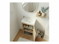 Mueble lavabo + lavabo + espejo JOHANN Color natural claro Best