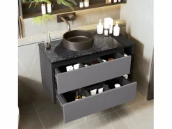 Merax Mueble lavabo de pared con 2 cajones y estantes - lavabo encastrado - 80 x 44 x 48,5 cm - Madera MDF - + negro Gris