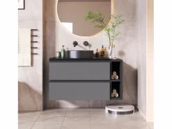 Merax Mueble lavabo de pared con 2 cajones y estantes - lavabo encastrado - 80 x 44 x 48,5 cm - Madera MDF - + negro Gris