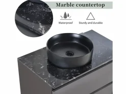 Merax Mueble lavabo de pared con 2 cajones y estantes - lavabo encastrado - 80 x 44 x 48,5 cm - Madera MDF - + negro Gris