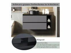Merax Mueble lavabo de pared con 2 cajones y estantes - lavabo encastrado - 80 x 44 x 48,5 cm - Madera MDF - + negro Gris