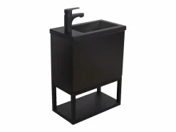 Mueble lavabo de pared NOVA de metal y madera con lavabo de resina de 40x50cm Negro