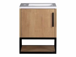 Vente-unique Mueble lavamanos para fijar a la pared, color natural claro y negro, Ancho 40 x Alt. 52 x Prof. 22 cm, LOPENA Color natural claro / Blanco Hot