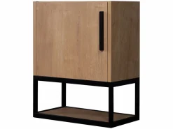 Vente-unique Mueble lavamanos para fijar a la pared, color natural claro y negro, Ancho 40 x Alt. 52 x Prof. 22 cm, LOPENA Color natural claro / Blanco Hot