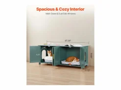 Mueble para Caja de Arena SucceBuy Gato Armario Esconder Casa de Baño de Gato Interior, con 4 Puertas y 2 Entradas, Nicho Esconder-arena en Madera, 120x45x50 cm^ Online