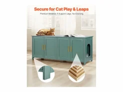 Mueble para Caja de Arena SucceBuy Gato Armario Esconder Casa de Baño de Gato Interior, con 4 Puertas y 2 Entradas, Nicho Esconder-arena en Madera, 120x45x50 cm^ Online