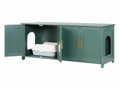 Mueble para Caja de Arena SucceBuy Gato Armario Esconder Casa de Baño de Gato Interior, con 4 Puertas y 2 Entradas, Nicho Esconder-arena en Madera, 120x45x50 cm^ Online