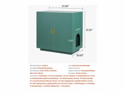 Mueble para Caja de Arena SucceBuy Gato Armario Esconder Casa de Baño de Gato Doble Puerta, Nicho Esconder-arena Madera con Agujeros, 80 x 50 x 79 cm Verde