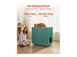Mueble para Caja de Arena SucceBuy Gato Armario Esconder Casa de Baño de Gato Doble Puerta, Nicho Esconder-arena Madera con Agujeros, 80 x 50 x 79 cm Verde