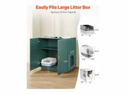 Mueble para Caja de Arena SucceBuy Gato Armario Esconder Casa de Baño de Gato Doble Puerta, Nicho Esconder-arena Madera con Agujeros, 80 x 50 x 79 cm Verde