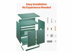 Mueble para Caja de Arena SucceBuy Gato Armario Esconder Casa de Baño de Gato Doble Puerta, Nicho Esconder-arena Madera con Agujeros, 80 x 50 x 79 cm Verde