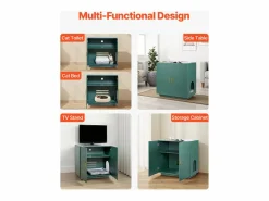 Mueble para Caja de Arena SucceBuy Gato Armario Esconder Casa de Baño de Gato Doble Puerta, Nicho Esconder-arena Madera con Agujeros, 80 x 50 x 79 cm Verde