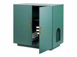 Mueble para Caja de Arena SucceBuy Gato Armario Esconder Casa de Baño de Gato Doble Puerta, Nicho Esconder-arena Madera con Agujeros, 80 x 50 x 79 cm Verde