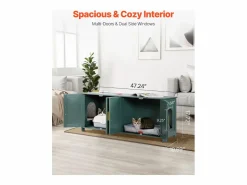 Mueble para Caja de Arena SucceBuy Gato Armario Esconder Casa de Baño Gato, con 4 Puertas de Rattán y 2 Entradas, Nicho Esconder-arena Madera, 120x45x50 cm^ Hot