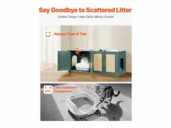 Mueble para Caja de Arena SucceBuy Gato Armario Esconder Casa de Baño Gato, con 4 Puertas de Rattán y 2 Entradas, Nicho Esconder-arena Madera, 120x45x50 cm^ Hot