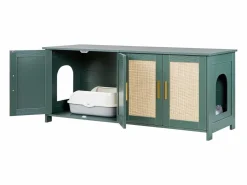 Mueble para Caja de Arena SucceBuy Gato Armario Esconder Casa de Baño Gato, con 4 Puertas de Rattán y 2 Entradas, Nicho Esconder-arena Madera, 120x45x50 cm^ Hot