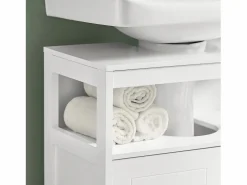 Sobuy Mueble De Lavabo|Mueble para Debajo del Lavabo Armario de Baño de Suelo 1 Estante y 2 Puertas Correderas 60 x 30 x 61 cm FRG128-II-W ES