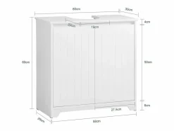 Sobuy Mueble De Lavabo|Mueble para Debajo del Lavabo Fregadero Armario de Baño de Suelo con 2 Puertas 60 x 30 x 60 cm BZR108- II-W ES