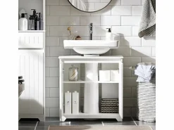 Sobuy Mueble De Lavabo|Mueble para Debajo del Lavabo Fregadero Armario de Baño de Suelo con 2 Puertas 60 x 30 x 60 cm BZR108- II-W ES