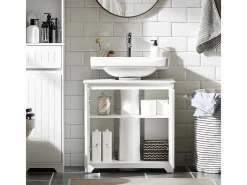 Sobuy Mueble De Lavabo|Mueble para Debajo del Lavabo Fregadero Armario de Baño de Suelo con 2 Puertas 60 x 30 x 60 cm BZR108- II-W ES
