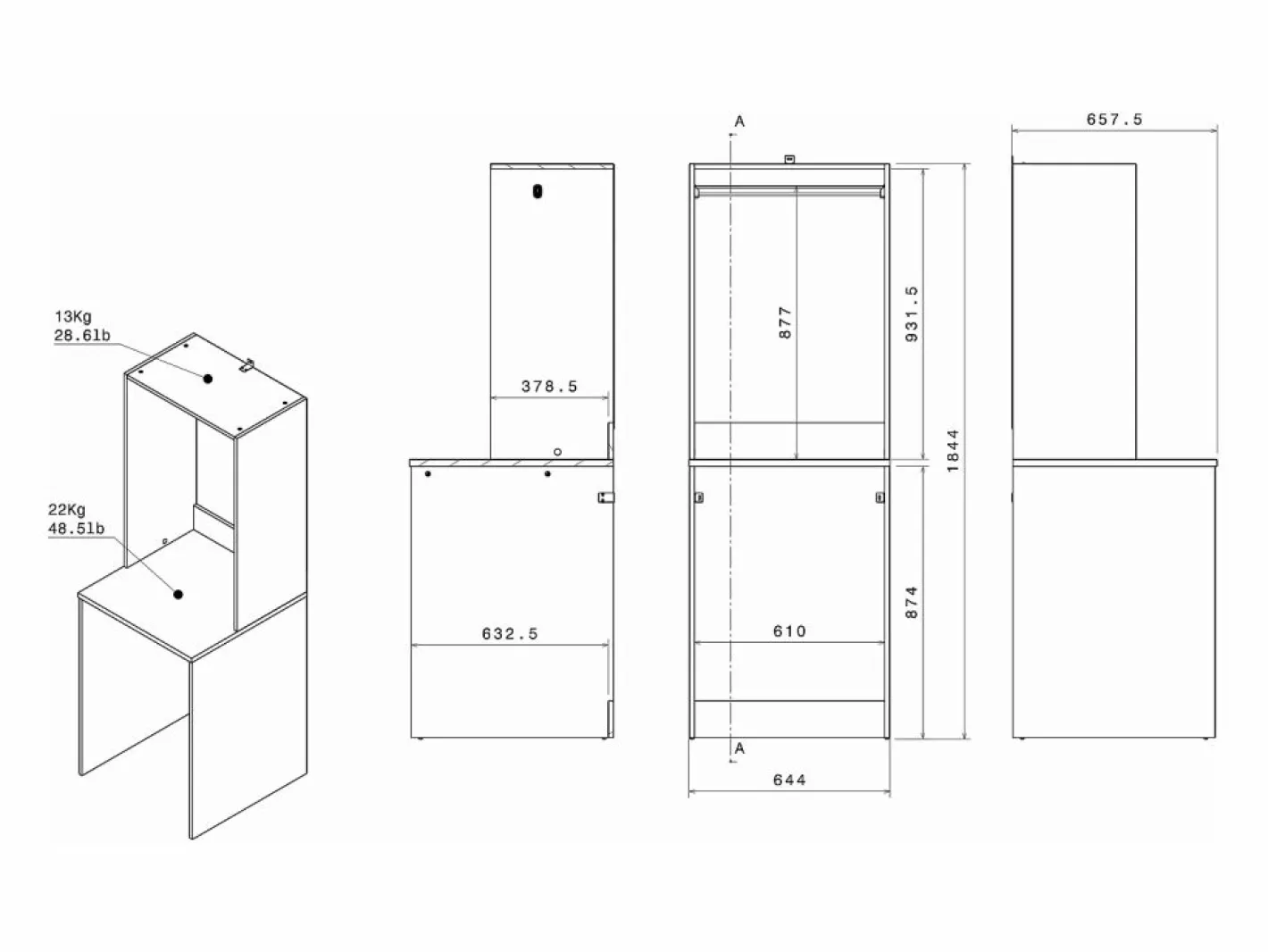 Vente-unique Mueble para el cuarto de la lavadora para lavadora con colgador - L65 x Alt. 184 cm - ERKANO Color natural claro Hot