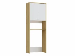 Vente-unique Mueble Para Lavadora|Mueble para lavadora 2 puertas - L65 x Alt. 180 cm - Blanco y natural claro - WORIKA