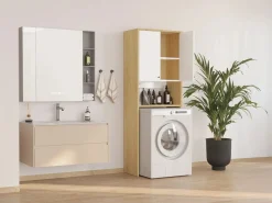 Vente-unique Mueble Para Lavadora|Mueble para lavadora 2 puertas - L65 x Alt. 180 cm - Blanco y natural claro - WORIKA