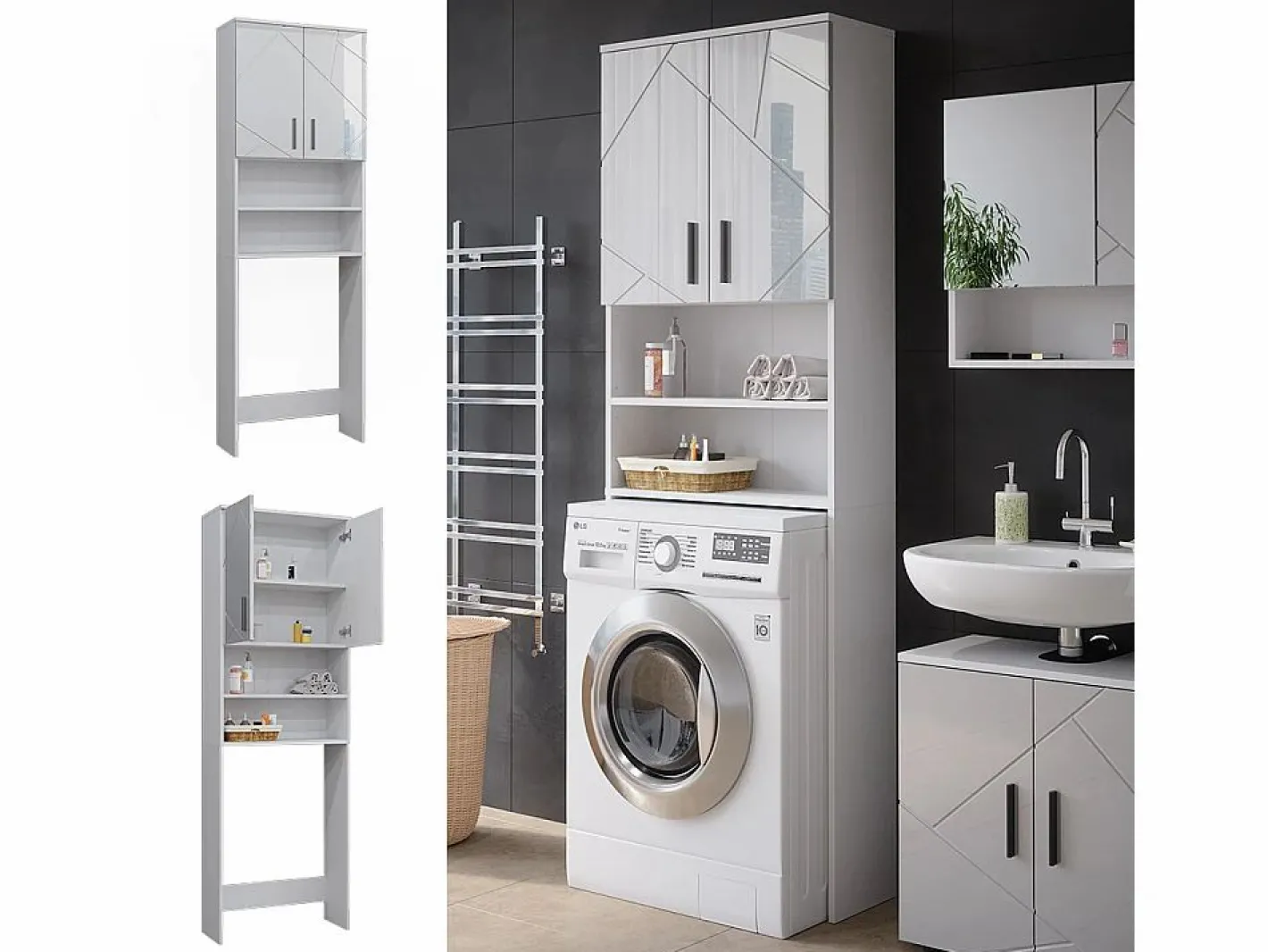 Vicco Mueble para lavadora alto brillo 64x26x190.5 irma Blanco Online