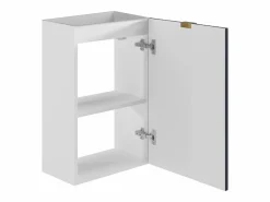 Vente-unique Mueble De Aseo|Mueble para lavamanos rayado - Blanco y puerta reversible azul - H60 x L40 x P22 - VAHIRA