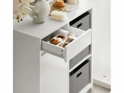 Sobuy Estantería Sobre Inodoro|Mueble para Ropa Sucia Armario Multifuncional para Baño con 1 Cesto y 1 Cajón 3 Cestos Separados 80 x 38 x 91cm BZR77-W ES