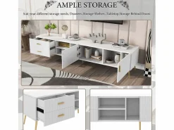 Mueble para TV con 2 puertas, 2 cajones y 2 nichos - MDF - patas de metal -^Merax Online