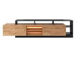 Vente-unique Mueble Tv|Mueble para TV con 2 puertas y 6 estantes con LEDs - Natural claro y Antracita - IDESIA