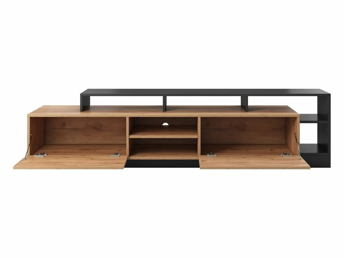 Vente-unique Mueble Tv|Mueble para TV con 2 puertas y 6 estantes con LEDs - Natural claro y Antracita - IDESIA