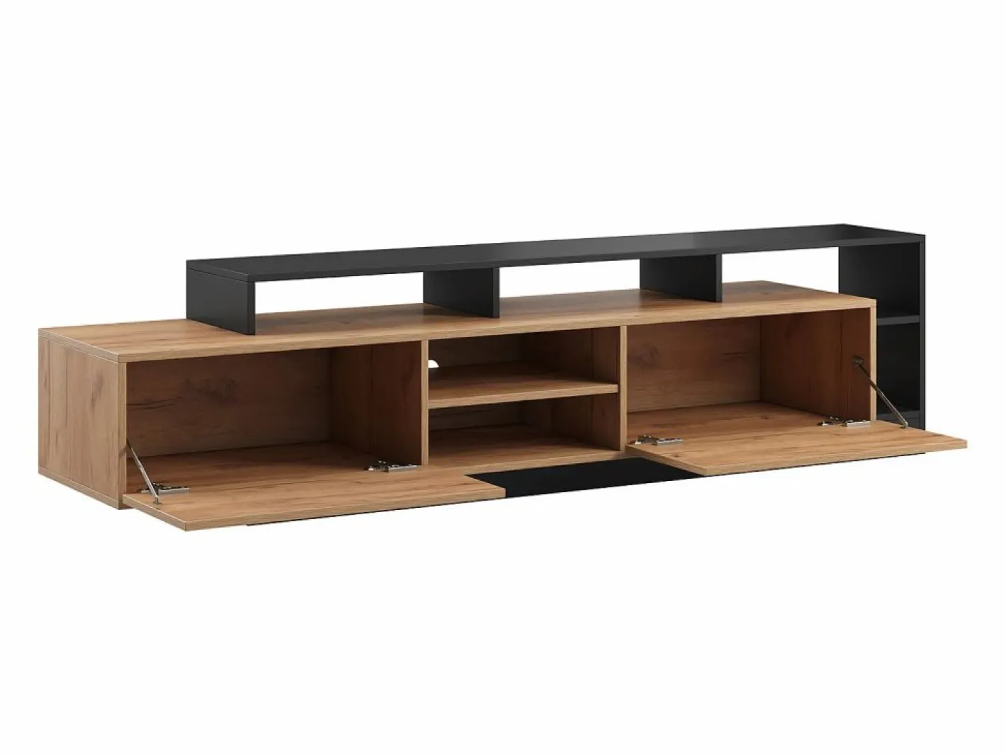 Vente-unique Mueble Tv|Mueble para TV con 2 puertas y 6 estantes con LEDs - Natural claro y Antracita - IDESIA