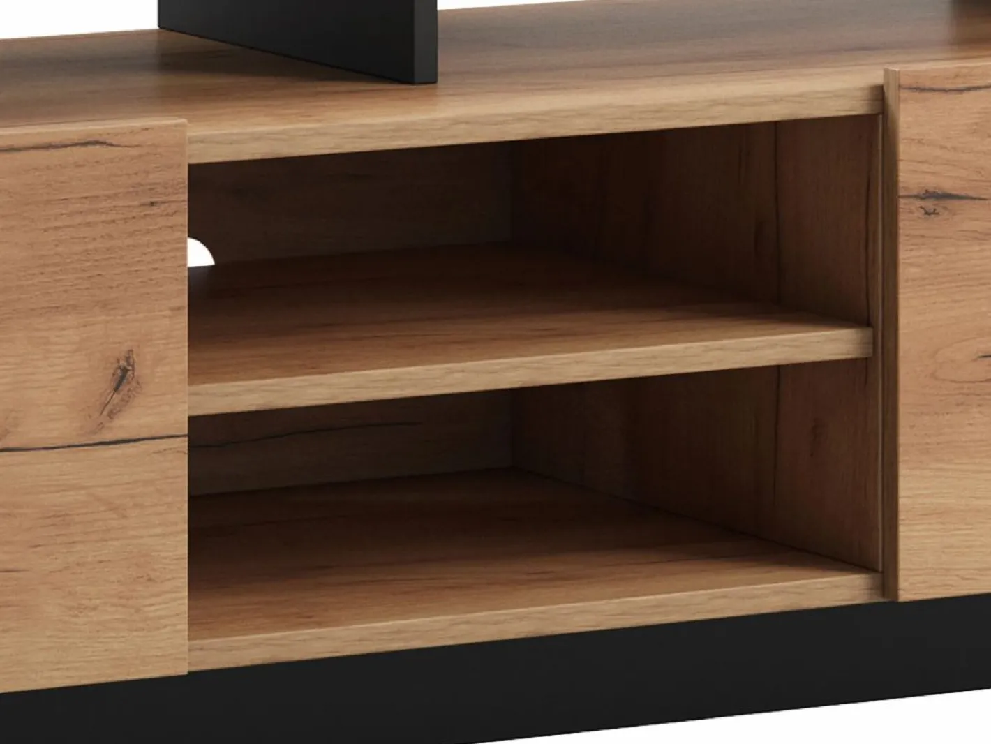 Vente-unique Mueble Tv|Mueble para TV con 2 puertas y 6 estantes con LEDs - Natural claro y Antracita - IDESIA