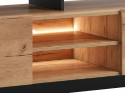 Vente-unique Mueble Tv|Mueble para TV con 2 puertas y 6 estantes con LEDs - Natural claro y Antracita - IDESIA