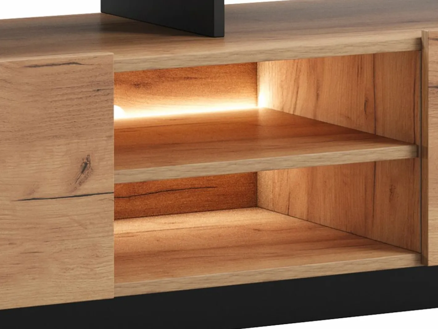 Vente-unique Mueble Tv|Mueble para TV con 2 puertas y 6 estantes con LEDs - Natural claro y Antracita - IDESIA