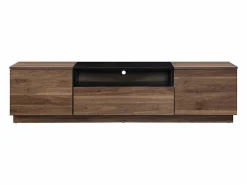 Vente-unique Mueble Tv|Mueble para TV con 2 puertas, 1 cajón y 1 estante - Marrón oscuro natural y Negro - CEMILINA