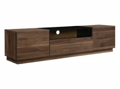 Vente-unique Mueble Tv|Mueble para TV con 2 puertas, 1 cajón y 1 estante - Marrón oscuro natural y Negro - CEMILINA