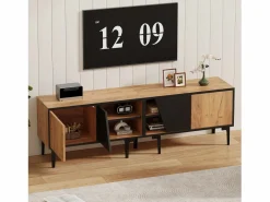 Mueble para TV 160x36,5x45 cm - con puertas y estantes - Paneles de partículas - Natural + negro^ModernLuxe Best