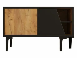Mueble para TV 160x36,5x45 cm - con puertas y estantes - Paneles de partículas - Natural + negro^ModernLuxe Best