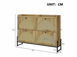 ModernLuxe Zapatero|Mueble De Almacenaje|Mueble para zapatos 121×25×91,5 cm - con 4 puertas abatibles de ratán - paneles de partículas - natural