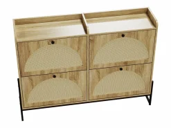 ModernLuxe Zapatero|Mueble De Almacenaje|Mueble para zapatos 121×25×91,5 cm - con 4 puertas abatibles de ratán - paneles de partículas - natural