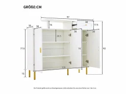 ModernLuxe Mueble para zapatos 120 x 35 x 92 cm - 1 cajón + 3 puertas - patas de metal - Blanco Hot